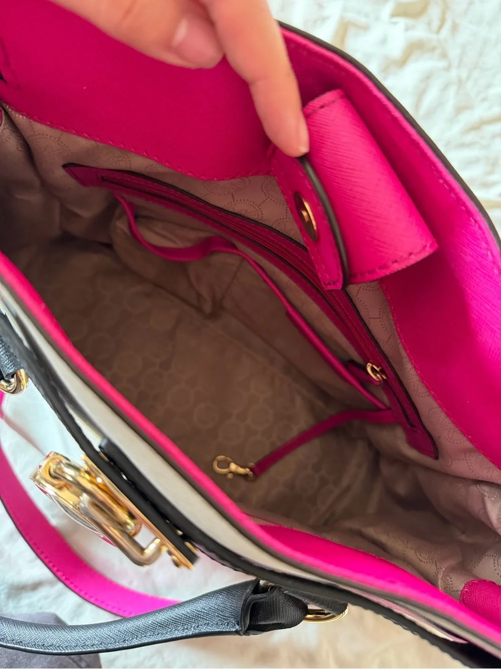 Women's Pink and White Colorblock Satchel Tote